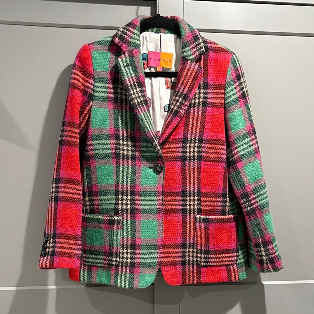 Vilagallo women’s Colorful Plaid Blazer - Red and Green